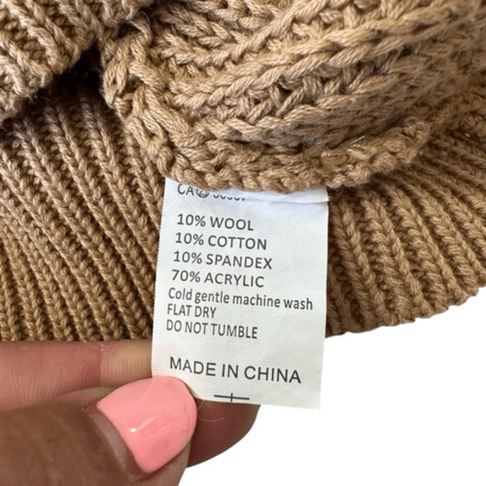 Dalilah Wool Blend Chunky Ribbed 3D Textured Knit Fall Camel Sweater, S/M - Picture 7 of 9